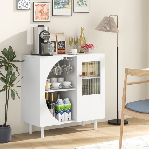 Costway Kitchen Sideboard Wooden Buffet Cabinet with Glass Holder & Tempered Glass Doors