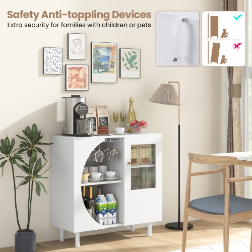 Costway Kitchen Sideboard Wooden Buffet Cabinet with Glass Holder & Tempered Glass Doors