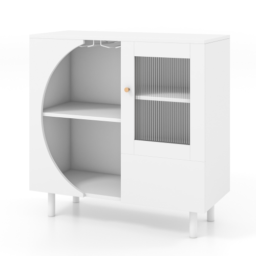 Costway Kitchen Sideboard Wooden Buffet Cabinet with Glass Holder & Tempered Glass Doors