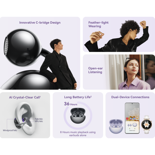 FreeClip de HUAWEI, écouteurs boutons ouverts, design révolutionnaire, port Feather-Light, ai Crystal-Clear Call longue autonomie, connexions à deux
