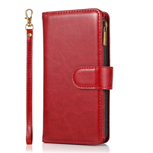 Mobile Magic for iPhone 15 Pro Luxury Wallet Card ID Zipper Money Holder Case Cover - Red