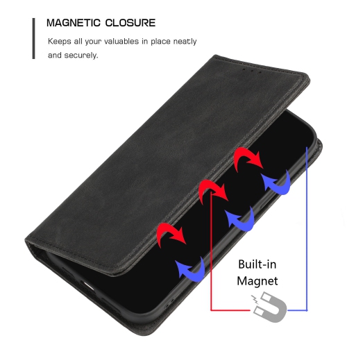 Mobile Magic for iPhone 15 Pro Wallet Premium PU Vegan Leather ID Card Money Holder with Magnetic Closure - Black
