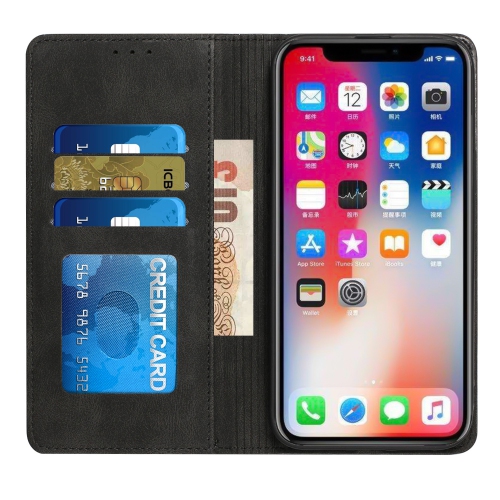 Mobile Magic for iPhone 15 Pro Wallet Premium PU Vegan Leather ID Card Money Holder with Magnetic Closure - Black