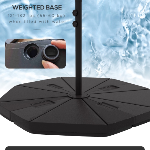 Outsunny 9.5' Cantilever Patio Umbrella with Lights and Weighted Base, Solar LED Garden Parasol, Overhanging Outdoor Sun Shade Canopy, Dark Grey