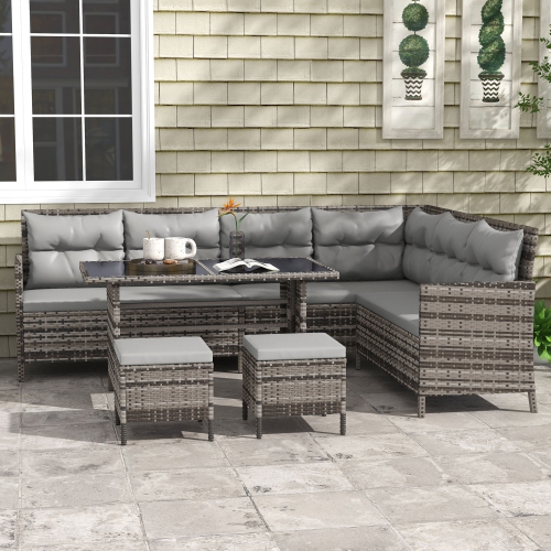 Ensemble patio de 6 pièces en osier avec mobilier d'extérieur en osier et mobilier de jardin, ensemble de sofa modulaire en rotin avec coussins,