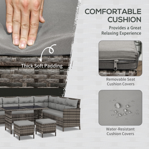 Ensemble patio de 6 pièces en osier avec mobilier d'extérieur en osier et mobilier de jardin, ensemble de sofa modulaire en rotin avec coussins,