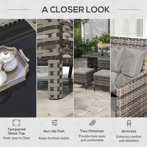 Ensemble patio de 6 pièces en osier avec mobilier d'extérieur en osier et mobilier de jardin, ensemble de sofa modulaire en rotin avec coussins,