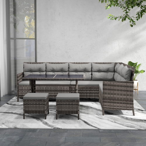 Ensemble patio de 6 pièces en osier avec mobilier d'extérieur en osier et mobilier de jardin, ensemble de sofa modulaire en rotin avec coussins,