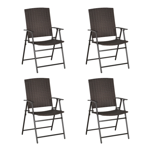 OUTSUNNY  Outdoor Wicker Dining Chair Set Of 4, 4 Pieces Rattan Foldable Chair With Steel Frame for Garden, Backyard, Porch In Brown