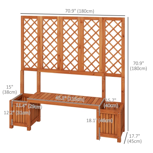 Outsunny Wood Garden Bench with Trellis for Climbing Plants and 2 Planter Boxes, Outdoor Planter with Bench and Privacy Screen for Backyard, Patio,