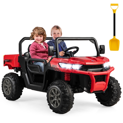 GYMAX  24V Kids Ride On Dump Truck 2-Seater Electric Truck W/ Remote Control