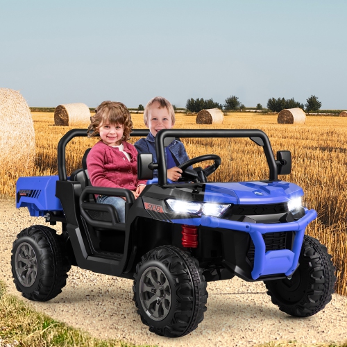 Gymax 24V Kids Ride On Dump Truck 2-Seater Electric Truck w/ Remote Control Blue