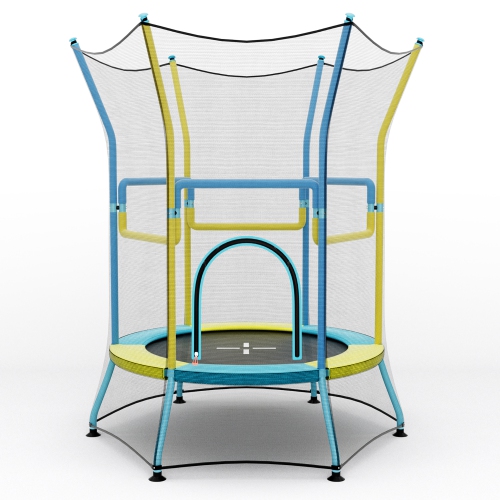 Gymax Kids Mini Trampoline w/ 59'' Higher Enclosure Net Seamless Jumping Mat Zipper Door Yellow & Blue