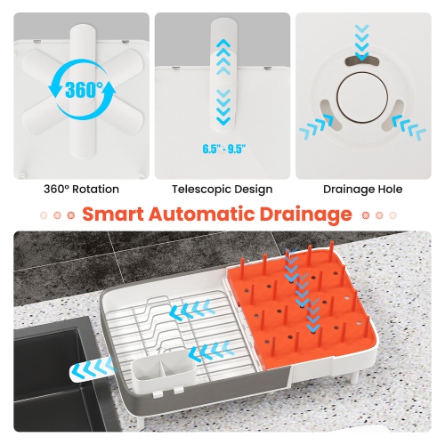 Gymax Expandable Dish Drying Rack Drainer w/ Detachable Utensil Holder & Vertical Bars
