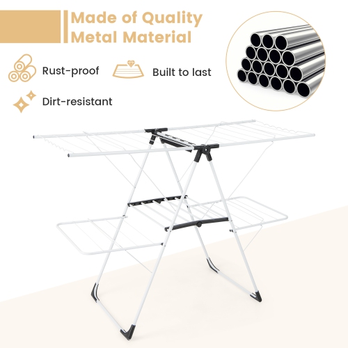 Gymax Folding Clothes Drying Rack 2-Tier Metal Laundry Drying Rack Laundry Drying Rack