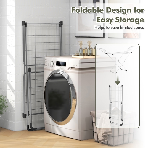 Gymax Folding Clothes Drying Rack w/ Adjustable Wings 20 Drying Rails No Assembly