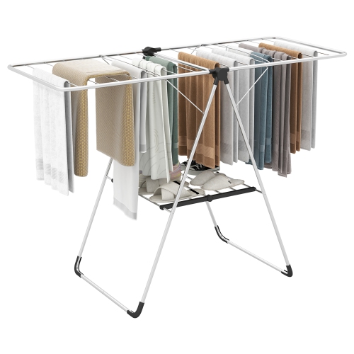 GYMAX  2-Tier Laundry Drying Rack W/ Adjustable Wings Height Foot Pad Aluminum Frame