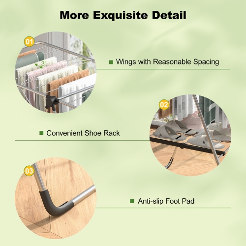 Gymax 2-Tier Laundry Drying Rack w/ Adjustable Wings Height Foot Pad Aluminum Frame