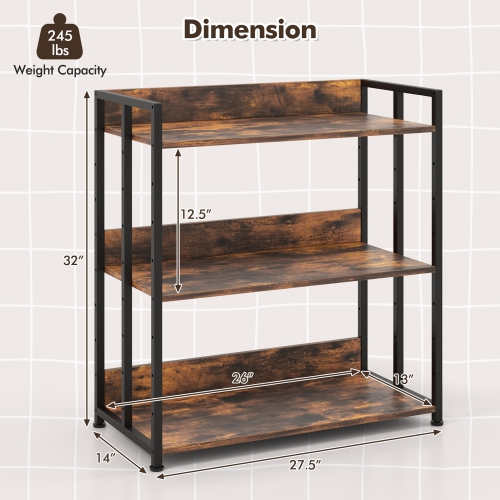 Gymax 2 PCS 3-Tier Metal Frame Corner Bookcase w/Adjustable Shelves Rustic Brown