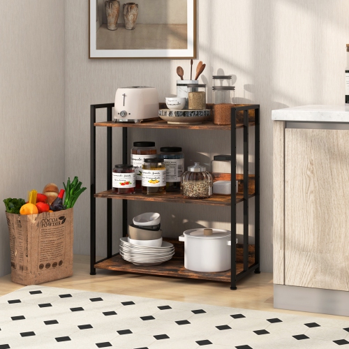 Gymax 2 PCS 3-Tier Metal Frame Corner Bookcase w/Adjustable Shelves Rustic Brown