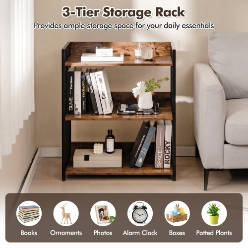 Gymax 2 PCS 3-Tier Metal Frame Corner Bookcase w/Adjustable Shelves Rustic Brown