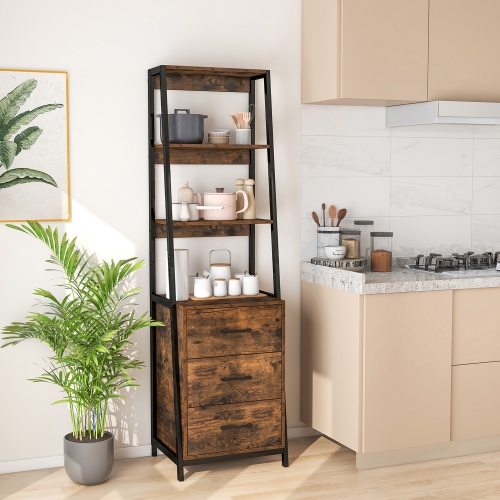 Gymax Ladder Bookshelf Tall Bookcase w/ 3 Open Shelves Printer Stand 3 Storage Drawers