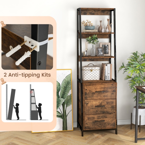 Gymax Ladder Bookshelf Tall Bookcase w/ 3 Open Shelves Printer Stand 3 Storage Drawers