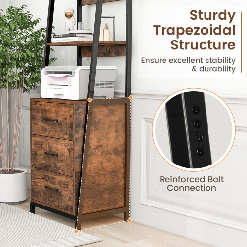 Gymax Ladder Bookshelf Tall Bookcase w/ 3 Open Shelves Printer Stand 3 Storage Drawers