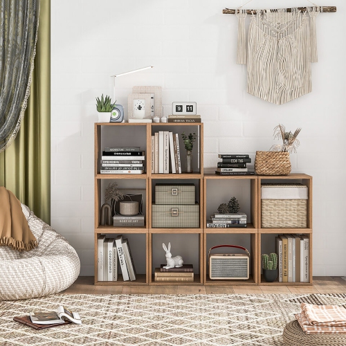 Gymax 4PCS Stackable Storage Cube Free-standing Storage Organizer Bookcase for Bedroom