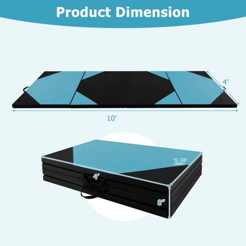 Gymax 10' x 4' x 2'' 4-Panel Folding Gymnastics Exercise Mat w/ Hook & Loop Fasteners