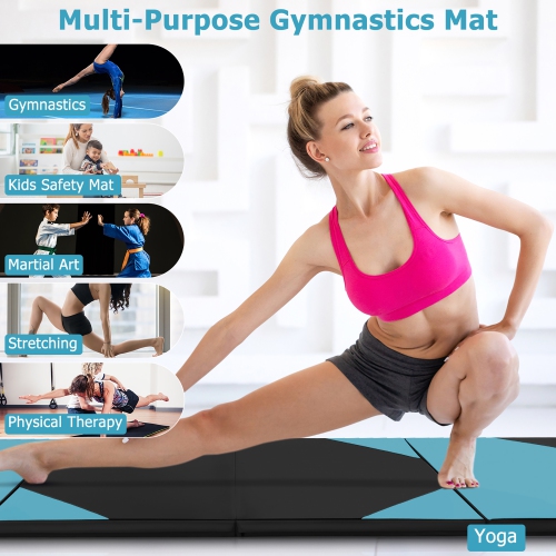 Gymax 10' x 4' x 2'' 4-Panel Folding Gymnastics Exercise Mat w/ Hook & Loop Fasteners
