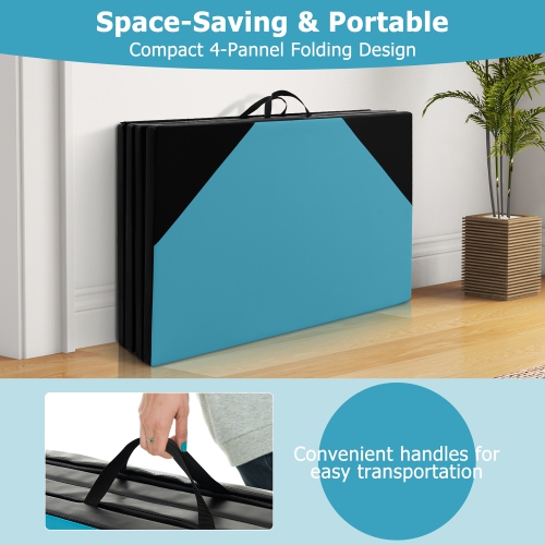 Gymax 10' x 4' x 2'' 4-Panel Folding Gymnastics Exercise Mat w/ Hook & Loop Fasteners