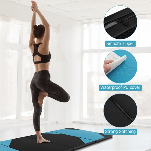 Gymax 10' x 4' x 2'' 4-Panel Folding Gymnastics Exercise Mat w/ Hook & Loop Fasteners