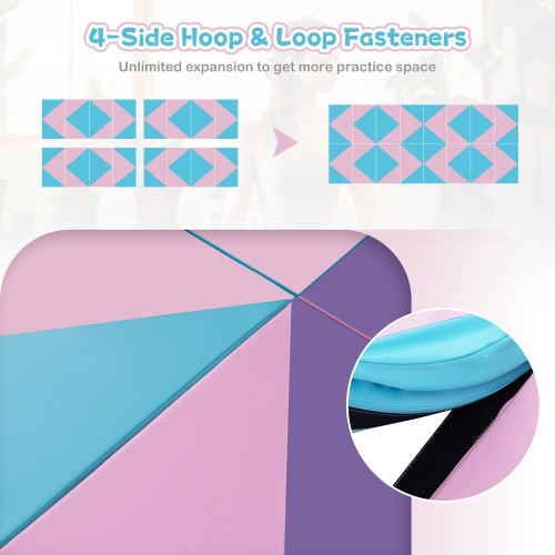 Gymax Gymnastics Gym Mat 4-Panel Folding Lightweight Gymnastics Tumbling Mat w/ Hook Blue & Pink