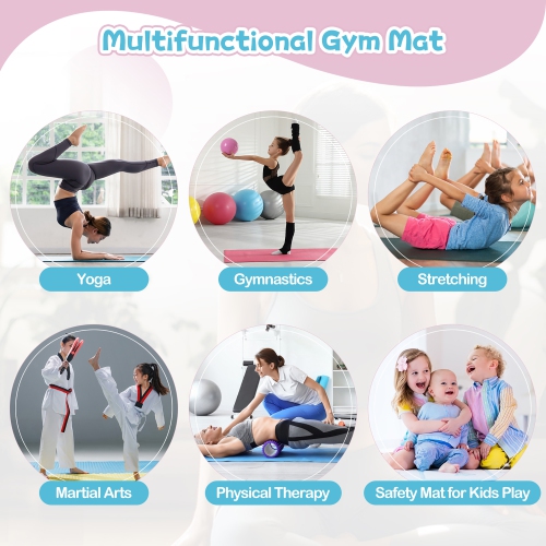 Gymax Gymnastics Gym Mat 4-Panel Folding Lightweight Gymnastics Tumbling Mat w/ Hook Blue & Pink