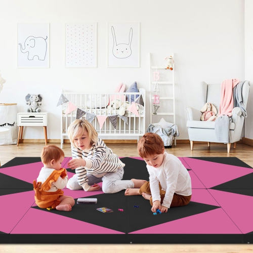 Gymax Gymnastics Gym Mat 4-Panel Folding Lightweight Gymnastics Tumbling Mat w/ Hook