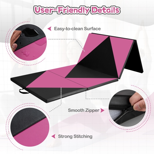 Gymax Gymnastics Gym Mat 4-Panel Folding Lightweight Gymnastics Tumbling Mat w/ Hook