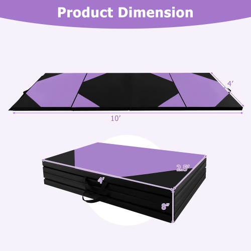 Gymax 10' x 4' x 2'' 4-Panel Folding Gymnastics Exercise Mat w/ Hook & Loop Fasteners