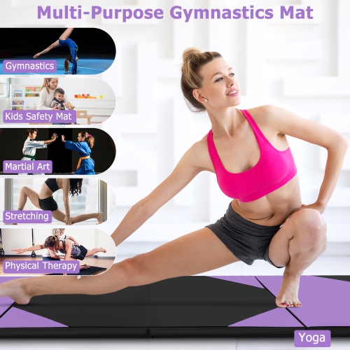 Gymax 10' x 4' x 2'' 4-Panel Folding Gymnastics Exercise Mat w/ Hook & Loop Fasteners