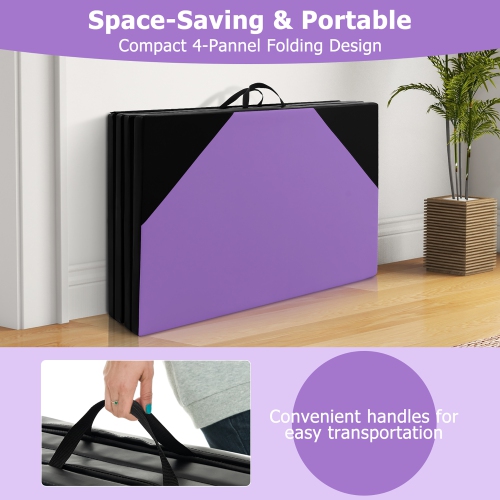Gymax 10' x 4' x 2'' 4-Panel Folding Gymnastics Exercise Mat w/ Hook & Loop Fasteners