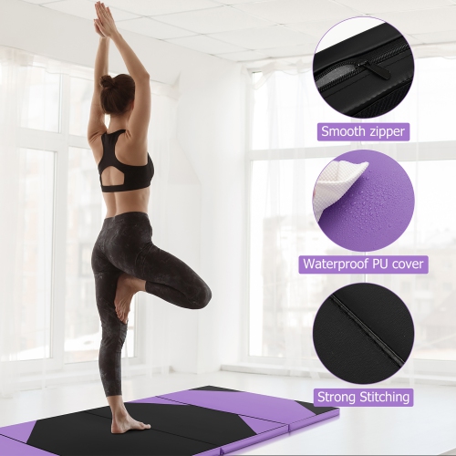 Gymax 10' x 4' x 2'' 4-Panel Folding Gymnastics Exercise Mat w/ Hook & Loop Fasteners