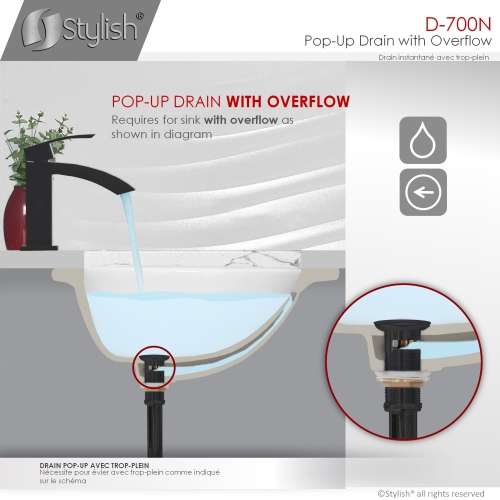 OPEN BOX A - Bathroom Vanity Sink Pop-Up Drain with Overflow in Matte Black Finish D-700N