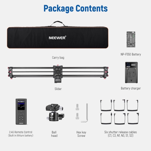 NEEWER 39.4"/100cm Motorized Camera Slider with 2.4G Wireless Control, Carbon Fiber Wireless Camera Slider Supports Video Mode