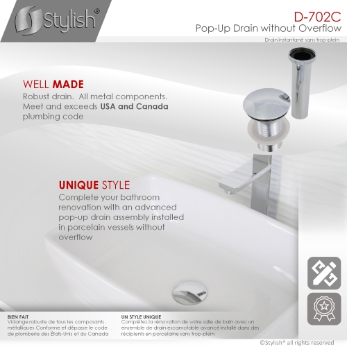 OPEN BOX A - Bathroom Vanity Sink Pop-Up Drain without Overflow in Polished Chrome Finish D-702C