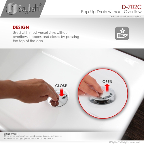 OPEN BOX A - Bathroom Vanity Sink Pop-Up Drain without Overflow in Polished Chrome Finish D-702C