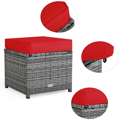 Ensemble patio de mobilier de salle à manger en rotin avec canapé modulaire et pouf de patio de Costway 7 pièces, rouge jardin