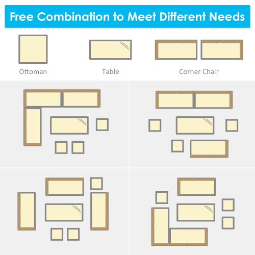 Costway 7 PCS Patio Rattan Dining Set Sectional Sofa Couch Ottoman Garden Turquoise