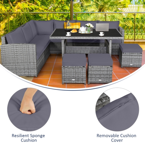 Costway 7 PCS Patio Rattan Dining Set Sectional Sofa Couch Ottoman Garden Gray