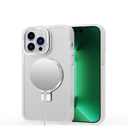 Mobile Magic For iPhone 15 Metal Chrome Kickstand [Magnetic Circle] Shockproof Matching Camera Hybrid - Clear