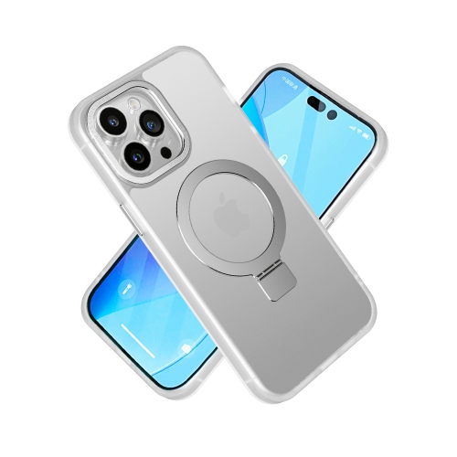 Mobile Magic For iPhone 15 Metal Chrome Kickstand [Magnetic Circle] Shockproof Matching Camera Hybrid - Clear